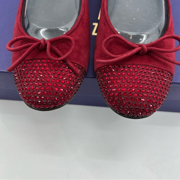 Stuart Weitzman Suede Ballet Flats Sz 8 N Scarlet Bow Rhinestone Bling Slipper - Picture 8 of 12